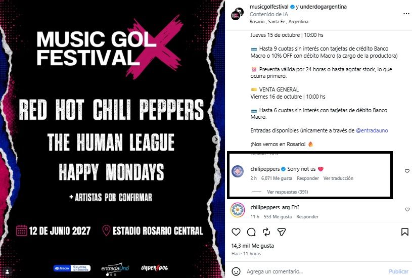 No era cierto: RHCP descarta concierto a festival argentino